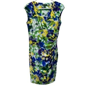 Lauren Ralph Lauren Floral Faux Wrap‎ Sleeveless Sheath Dress 10P
